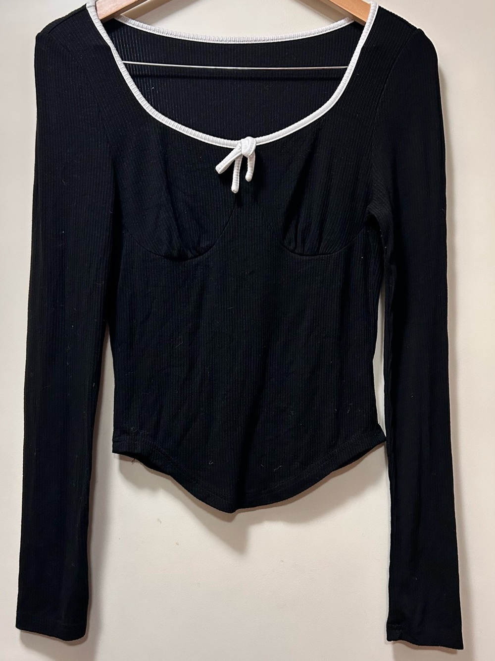 Seven7 Black Long-Sleeve Bodysuit with White Trim
